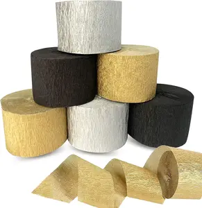 Crepe Paper Streamers 6 Rolls 492ft, Pack of 2 Gold, 2 Silver, 2 Black - Streamers Party Decorations Streamers (1.8 Inch x 82 Ft/Roll)