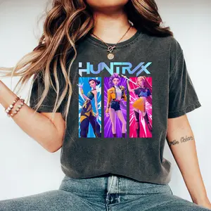 Huntrix Demon Hunters Graphic T-Shirt, Mira Rumi Joey Movie Tee, Vintage Aesthetic Streetwear Shirt, Unisex Fan Merch Gift