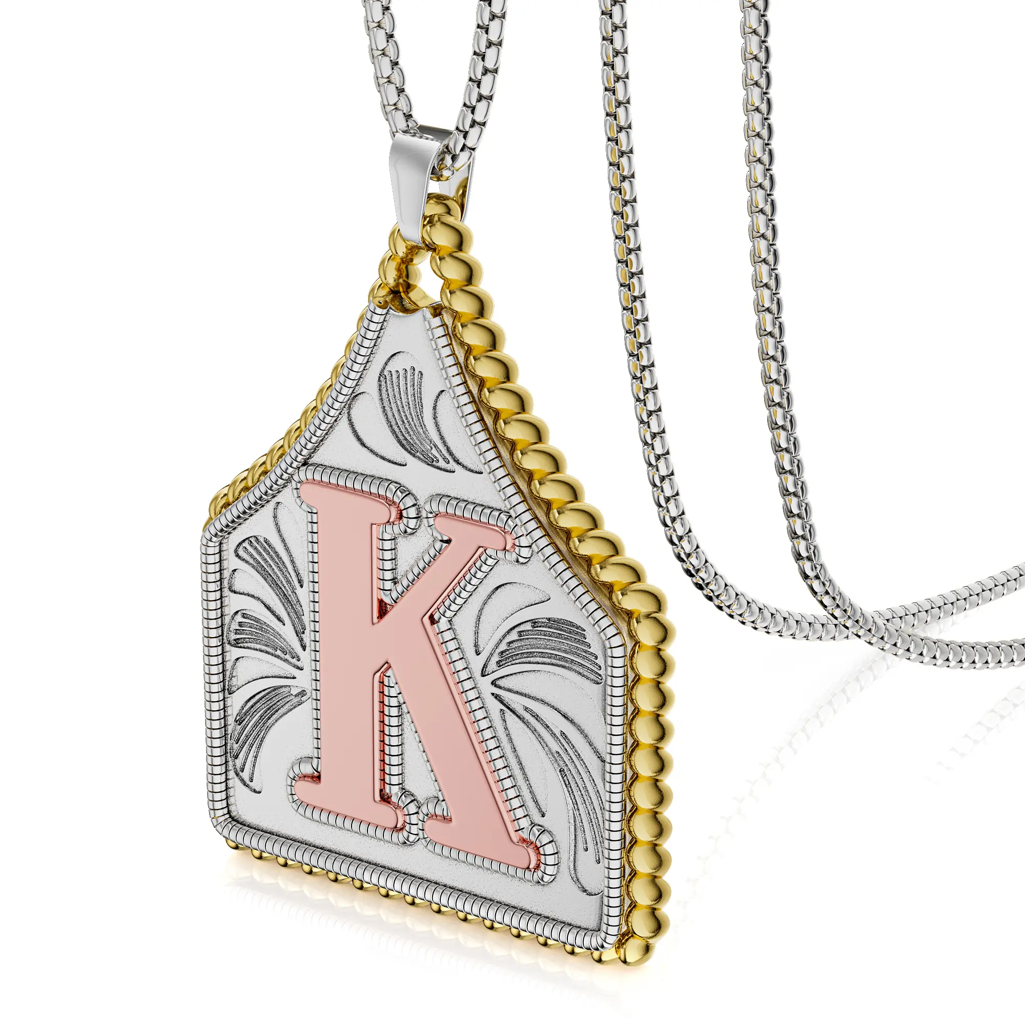 Moodear Western Cowboy Initial Necklace with Eagle Back Engraving – Two-Tone Cowboy Letter Pendant Necklace, Vintage Western Jewelry Gift for Men/Women