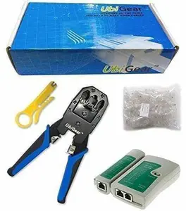Network Cable Tester + Crimper +100 CAT5e RJ45 Connector Plug Tool Kits