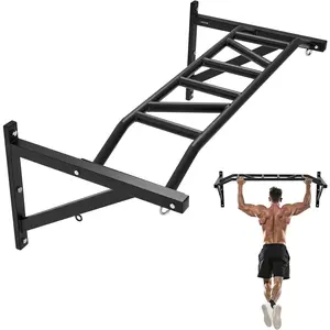 VEVOR Pull Up Bar, Multi-Grip Wall Mounted Pull Ups, 50 in Width Multifunctional Chin Up Training Station, Heavy Duty Steel Upper Body Workout Bars with Hangers, 440 lbs Weight Capacity, for Home Gym