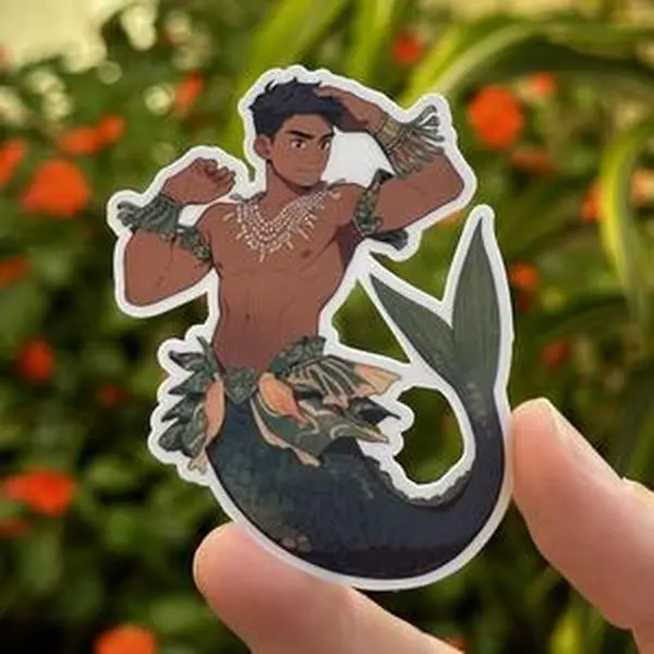 Decorative Vinyl Mermaid Sticker: Merman Jin-Ho. Perfect for laptops, notebooks, water bottles and more. Water and sun resistant seal.