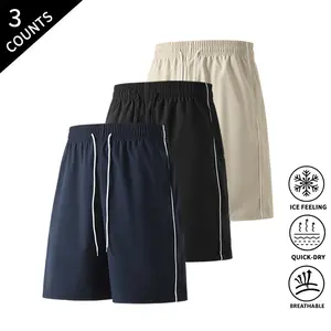 3pcs Men’s Quick-Dry Sports Shorts – Ice Silk, Breathable, Casual Running/Gym Shorts with Drawstring