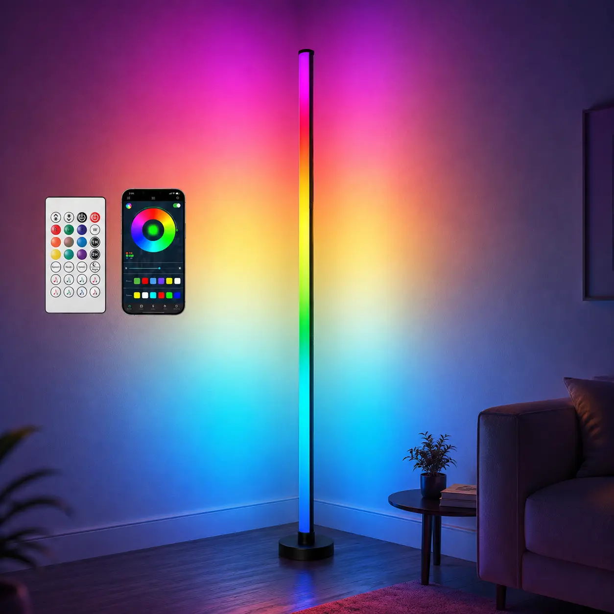 RGBIC Corner Floor LED Lights, USB-Powered with Remote Mood Control, Color-Changing RGBIC Mood Glow Lighting for Living Room, Lights for Bedroom Home Festive Decorations