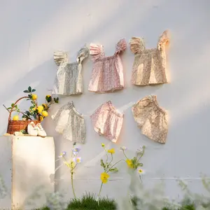 Vintage Floral Ruffle Matching Set – Lightweight Cotton Flutter Sleeve Top & Shorts, Aesthetic Cottagecore Summer Two Piece Outfit