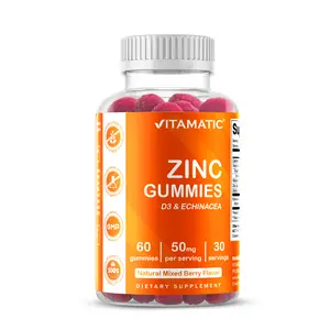 Vitamatic Zinc 50mg Gummies - 60 Vegan Gummies - Gluten Free - Healthy Immune Support for Adults Men Women - Natural Mixed Berry Flavor - D3 & Echinacea