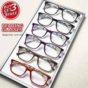 6pcs Stylish Vintage Square Reading Glasses for Men and Women, Durable PC Material High Definition Lenses +1.0 to +4.0 for Office Use, Lightweight and Elegant Design