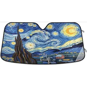 Van Gogh Starry Sky Night Car Windshield Sun Shade Galaxy Sunshades Reflective Block UV Rays Protector Keep Your Vehicle Cool Visor Cover Foldable for Car Truck SUV M