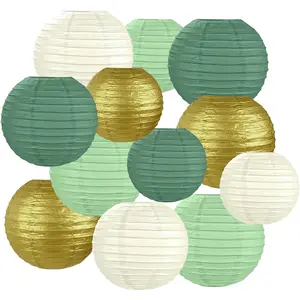 Paper Lanterns, 12 count  Round Paper Lamps, Sized 6" 8" 10" Decorative Lamp Shades, Chinese Lanterns Decorations for  Decor, Parties, Weddings, Festival (, , Sage Green)