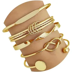Gold Bangle Bracelets For Women, 14k Gold Plated Multi Layer Stackable Cuff Bracelet Set, Trendy Elegance Charms Non Tarnish Minimalist Textured Boho Jewelry Gift for Women