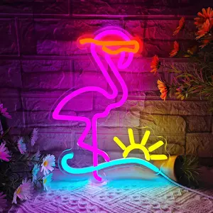 Flamingo Neon Sign Night Light Dimmable with ON/OFF Switch USB Powered for Game Room Halloween Christmas Party Bedroom Home Decor Gifts Acrylic LED Strip Lights