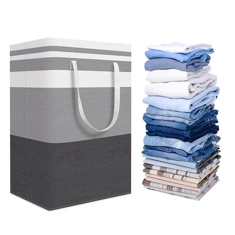 29.06gal Foldable Large Dirty Clothes Basket, Striped Dirty Clothes Fabric Storage Bag, Household Large Capacity Laundry Basket with Extended Handle, Suitable for Clothes And Toys in Dormitories And Homes, Laundry Baskets
