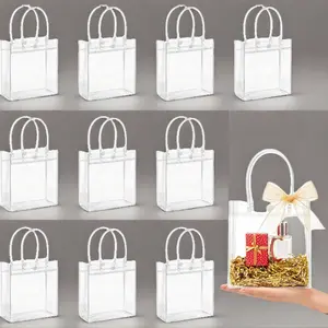 10PCS Mini Party Favor Bags Transparent Party Favour Plastic Gift Bag Tote Goodie Bag Bulk Pvc Plastic Bags with Handles for Gifts