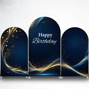 15-day Delivery Black Gold Ribbon Happy Birthday Arch Backdrop Cover for Anniversary and Birthday