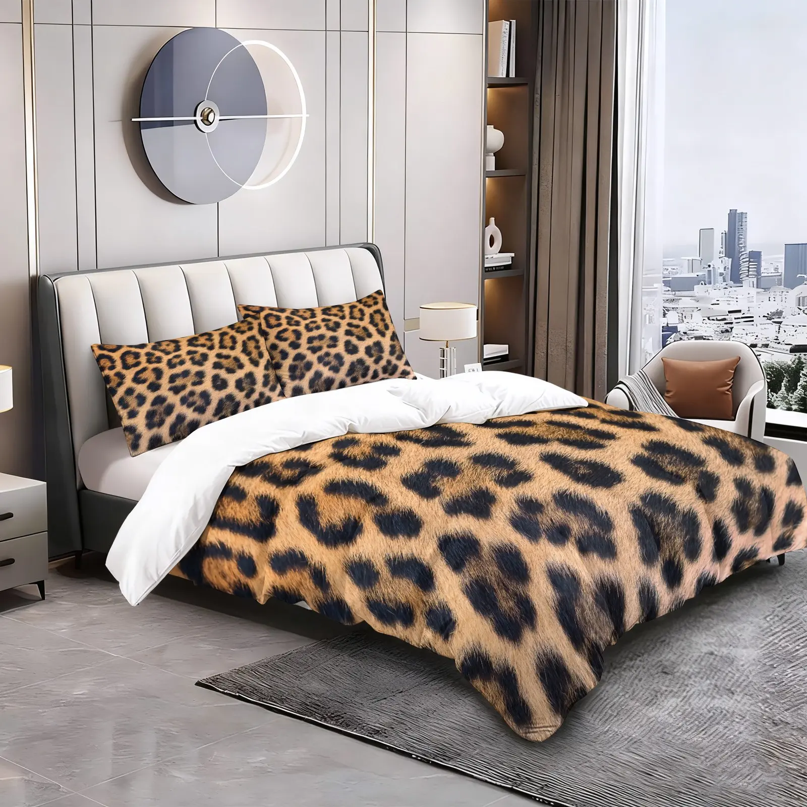 2/3pcs Leopard Print Duvet Cover Set, 3D Faux Fur Comforter Cover, Soft Microfiber Bedding Set (No Filler), African Safari Animal Quilt Cover for Kid Boy Men Room Decorative, Bedroom Bedding Set, All Seasons