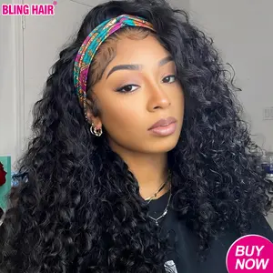 Bling Hair Headband Wig Deep Wave Human Hair Wigs for Black Women Glueless None Lace Front Wigs Beginner Friendly summervibes