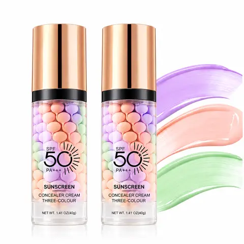 2PCS 3-in-1 Color Correcting Face Primer with SPF 50 PA+++ | Sunscreen & Makeup Base, Hydrating Color Corrector for Even-Looking, Brighter Skin