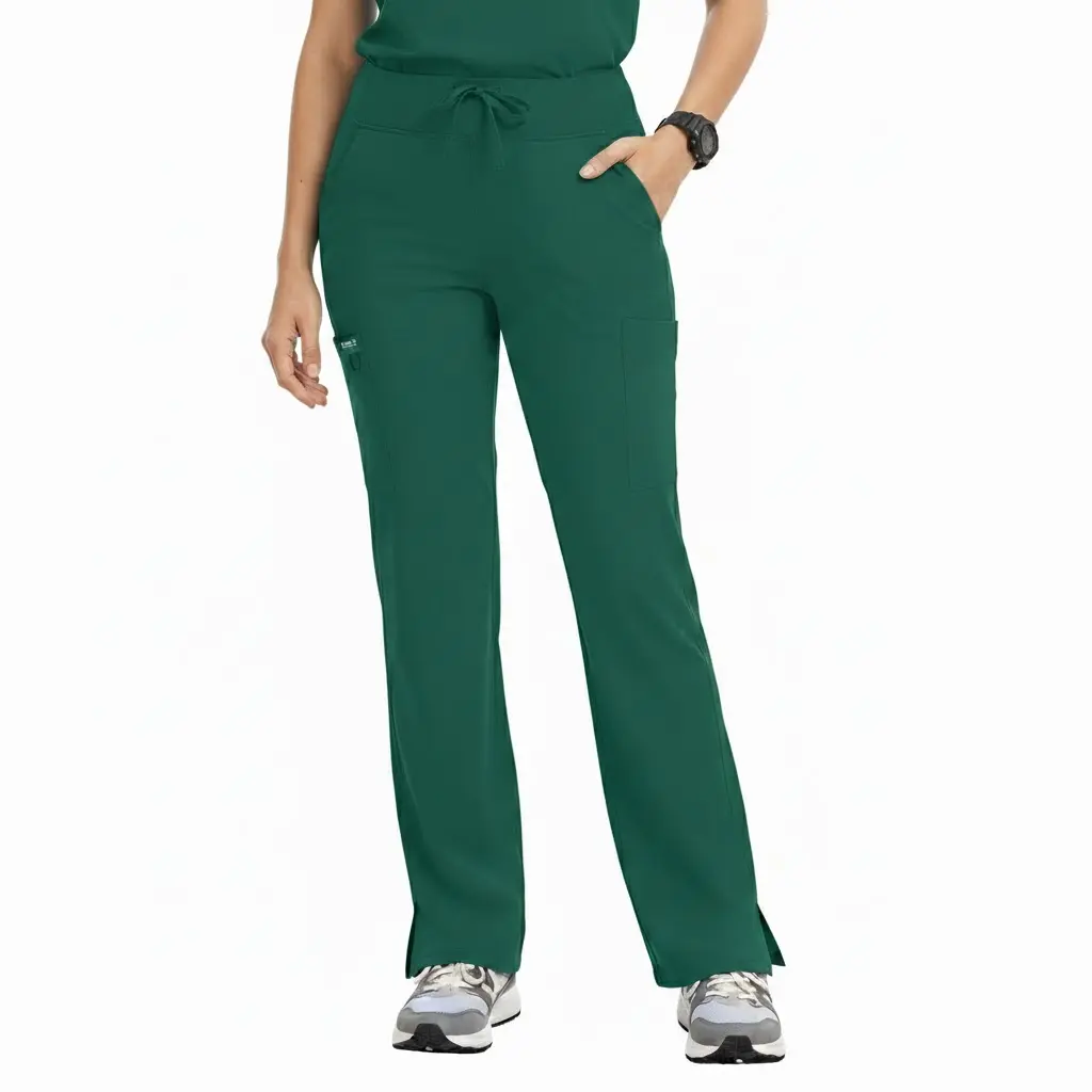 Straight Wide Leg Yoga Scrub Pants High Rise Uniform Pants for Women with Cargo Pocket, Anti-Wrinkle & Knit Yoga Waistband Athletic Trousers