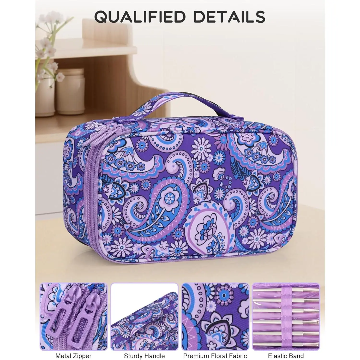 Travel Makeup Bag, Small Floral Cosmetic Bag with Makeup Brush Compartment, Portable Makeup Pouch for Women, Double Layer Cute Toiletry Organizer Bag, Purple Flower Travel Makeup Bag, Small Floral Cosmetic Bag with Makeup Brush Compartment, Portable Makeup Pouch for Women, Double Layer Cute Toiletry Organizer Bag, Purple Flower