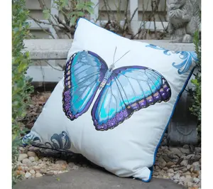 Bold Blue Butterfly Indoor/Outdoor Accent Throw Pillow Decor b