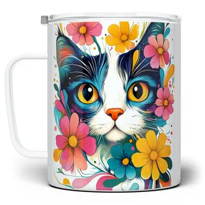LOFTIPOP Floral Cat Mug, Cute Bohemian Cat Lover Cup, Designed and Printed in the USA by Loftipop