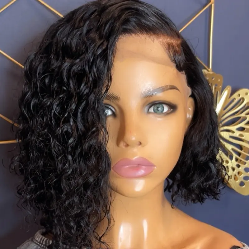 Deep Wave Asymmetrical Bob. Glueless 5x5 Unit/ Cranial Prosthesis Great for alopecia