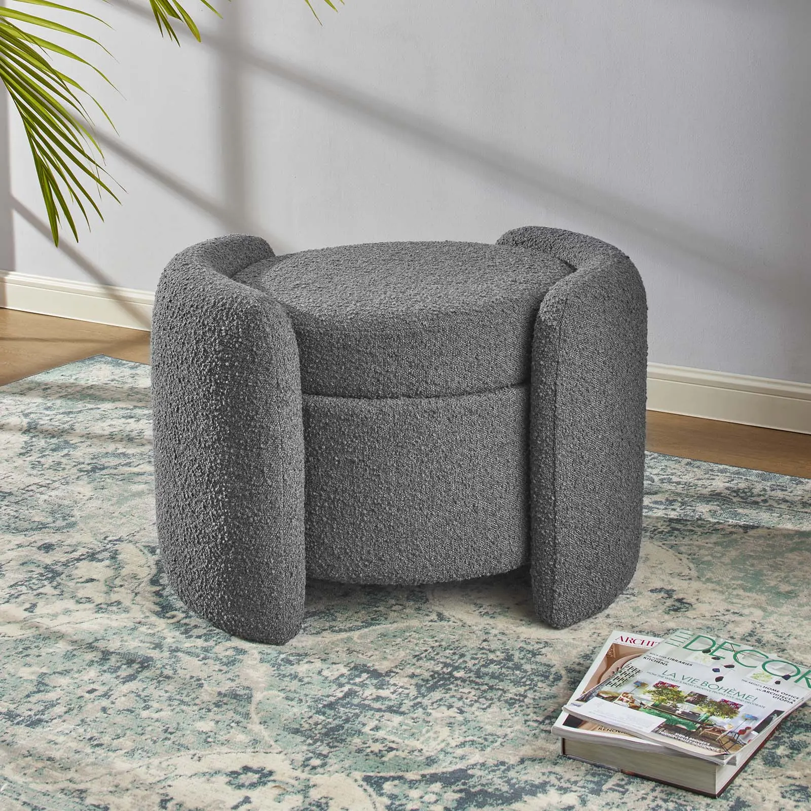 Modway Nebula Boucle Upholstered Ottoman in Charcoal