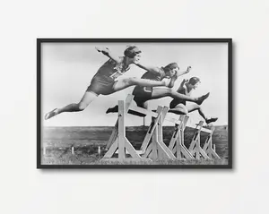 Women Hurdles Race Photography, Vintage Black and White Photo Print, Track and Field Print Gift, Sports Wall Art, Printable Sport Poster
