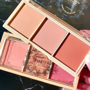 Pippi 3-Tone Blush Palette Nude Matte Tea Brown & Orange Long-Lasting Waterproof Rouge for All Skin Tones Blush Palette for Cheeks Resistant Matte Finish Medium Coverage Halloween Makeup Smooth Cosmetic Glam Natural