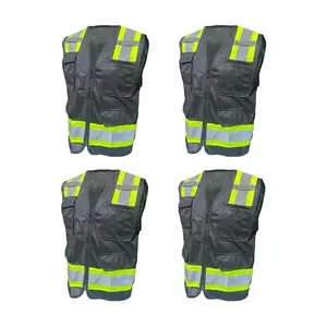 4 Pack Black Safety Vest with ID Pocket, solid front, mesh back (3XL, 4X), 5 XL run small)