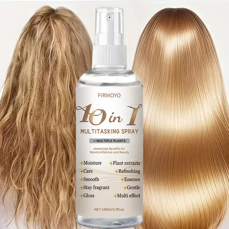 3.38 oz 10-in-1 Smoothing Hair Spray, Heat Protectant Treatment: Tames frizz with a heat-protection formula containing keratin and coconut oil, non-greasy for summer use, suitable for color-treated and all hair types