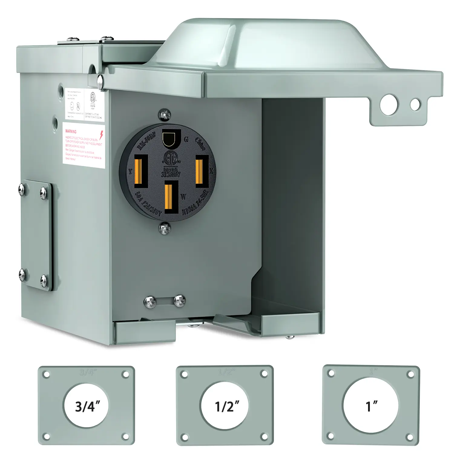 Nilight 50AMP RV Motorhome Generator Power Outlet Box, 125/250V NEMA 14-50R Receptacle, ETL Listed Heavy-Metal Pre-Drilled Lockable Waterproof Enclosed Box with Safe Wiring for Garage, Outdoor Wall Mount Use