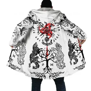 Cape Men's Fleece Viking Print Hooded Long Sweater