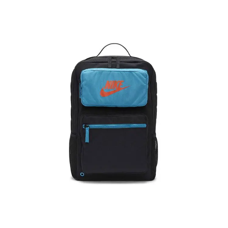 Nike Unisex Black Patchwork Fabric Backpack with Zipper, Sporty Casual Functional Bag