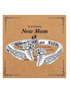 Baby Footprint Angel Wings Ring, Gift for Pregnant Women, New Mom Jewelry, Elegant Fashion, High-Quality, Christmas Birthday Present