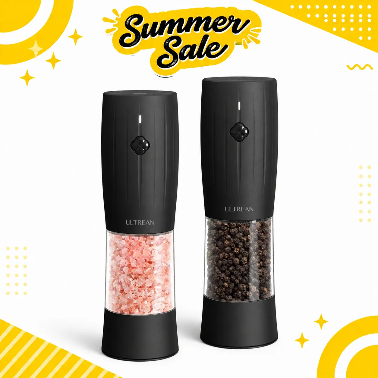 Ultrean Electric Salt and Pepper Grinder Set, Rechargeable Salt and Pepper Shakers, 6 Adjustable Coarseness, LED Light, Kitchen Gadget & Housewarming Gift, Sky Blue