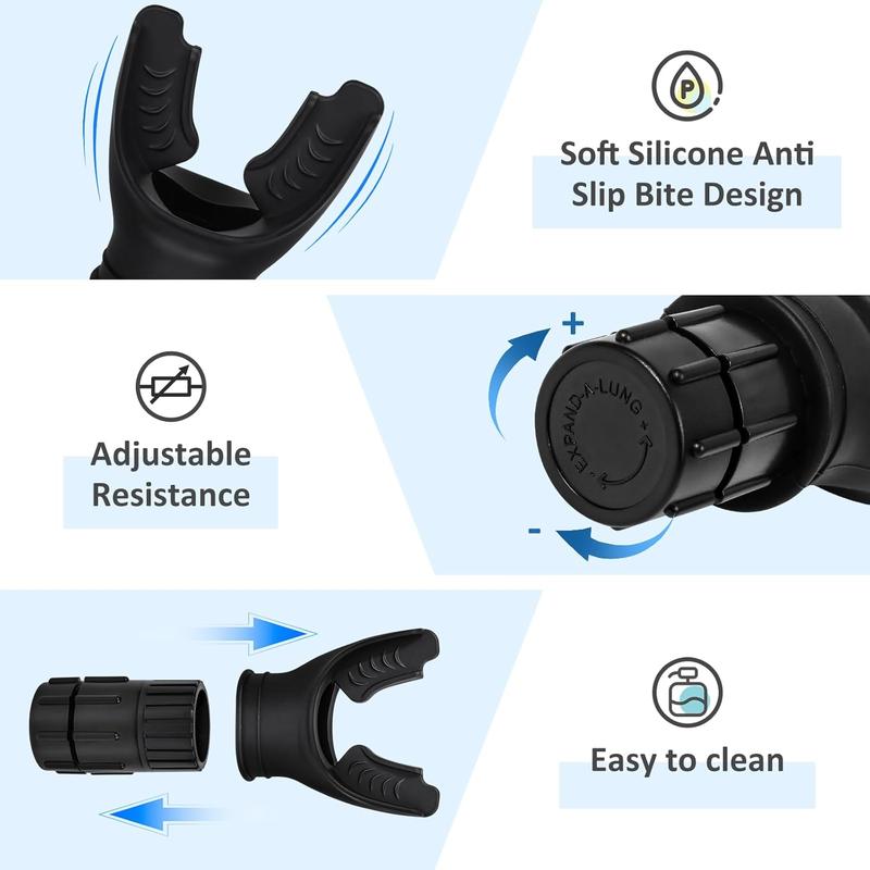 Breathing Trainer with Adjustable Resistance | Portable Respiratory Trainer with High-Grade Silicone | Compact Lung Exercise Device | Easy to Clean (Black) WkrCyncharis