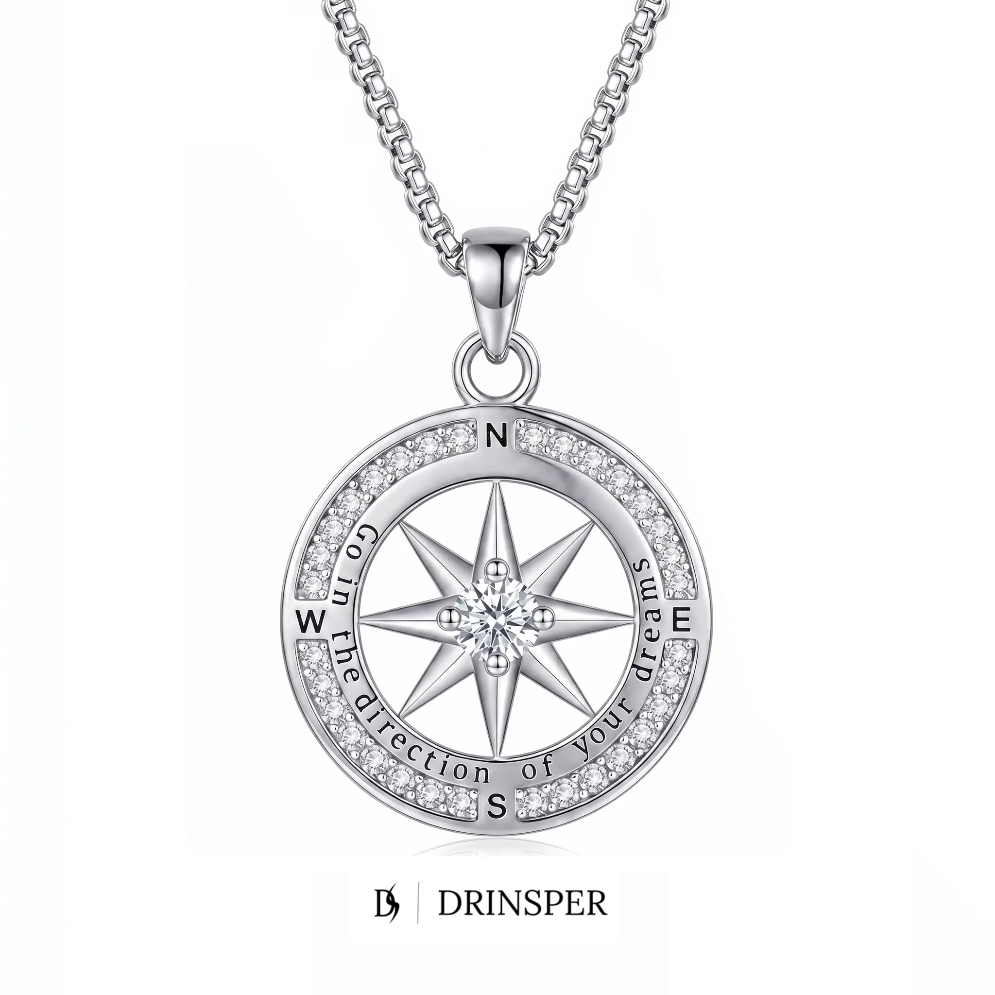DRINSPER Compass Necklace for Women Graduation Gift, Inspirational Direction Jewelry Pendant for Friends Class of Senior High School College Graduates with Adjustable Chain