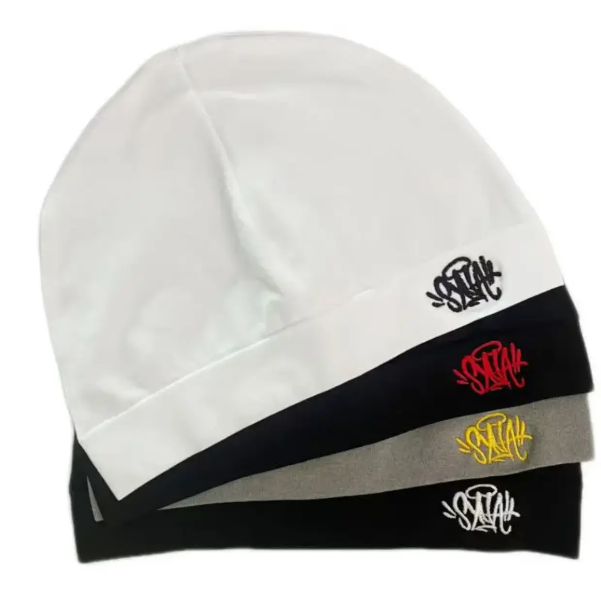 SYNA‑WORLD Y2K Streetwear Beanie Hat Unisex Soft Stretch Skull Cap with Embroidered Logo, Casual Hip Hop Style Winter Knit Hat for Men and Women, Cozy Warm Headwear Accessory for Daily Wear