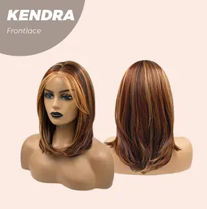 JBEXTENSION 16 Inches Auburn Highlight Pre-Cut Frontlace Glueless Wig KENDRA