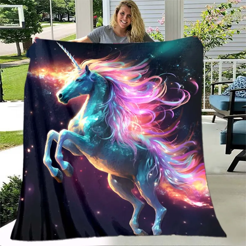 Unicorn Galaxy Blanket, Soft Flannel Throw Blanket with Rainbow Magical Unicorn Print, Cozy Gift for Girls Kids Teens and Unicorn Lovers, Fantasy Room Decor for Bed Couch Sofa Bedroom Dorm, Warm Lightweight Blanket for Movie Night, Napping and Story Time