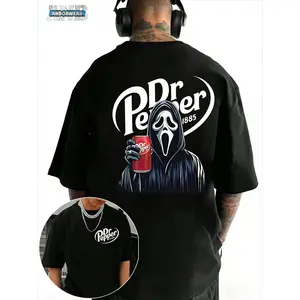 Dr. Pepper Ghost Face Horror  Halloween Double-Sided T-Shirt, Dr. Pepper Men And Women T-Shirt, Halloween  T-Shirt, 180g Thick Cotton T-Shirt, Couple Fashion Casual Exquisite Cotton T-Shirt