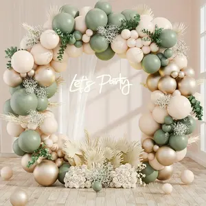 112pcs Green, Sand White, And Golden Latex Balloons, Suitable for Birthdays, Weddings, Bridal Gifts, Graduation Ceremonies, Anniversaries, Baptisms, Themed Parties, New Year Decorations, Background Home Decor, Christmas, And Valentine'S Day