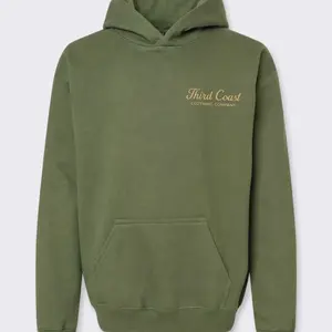 Third Coast Olive Hoodie for Men - Comfortable Menswear with Front Pocket and Gold Embroidery