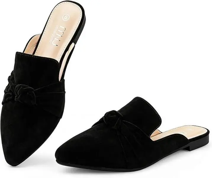 MUSSHOE Women's Pointed Toe Mule Flats, Bow Knot Slip-On Dress Shoes, Comfortable Backless Flat Shoes for Work, Office, Casual Wear