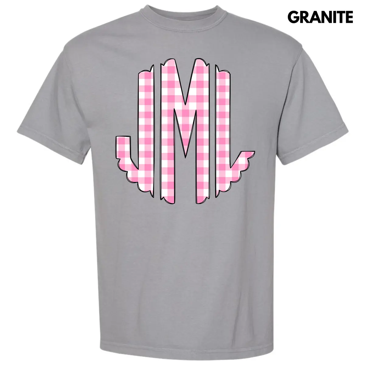 Pink Gingham Monogram Comfort Colors T-Shirt 'NLB'
