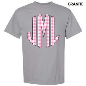 Pink Gingham Monogram Comfort Colors T-Shirt 'NLB'