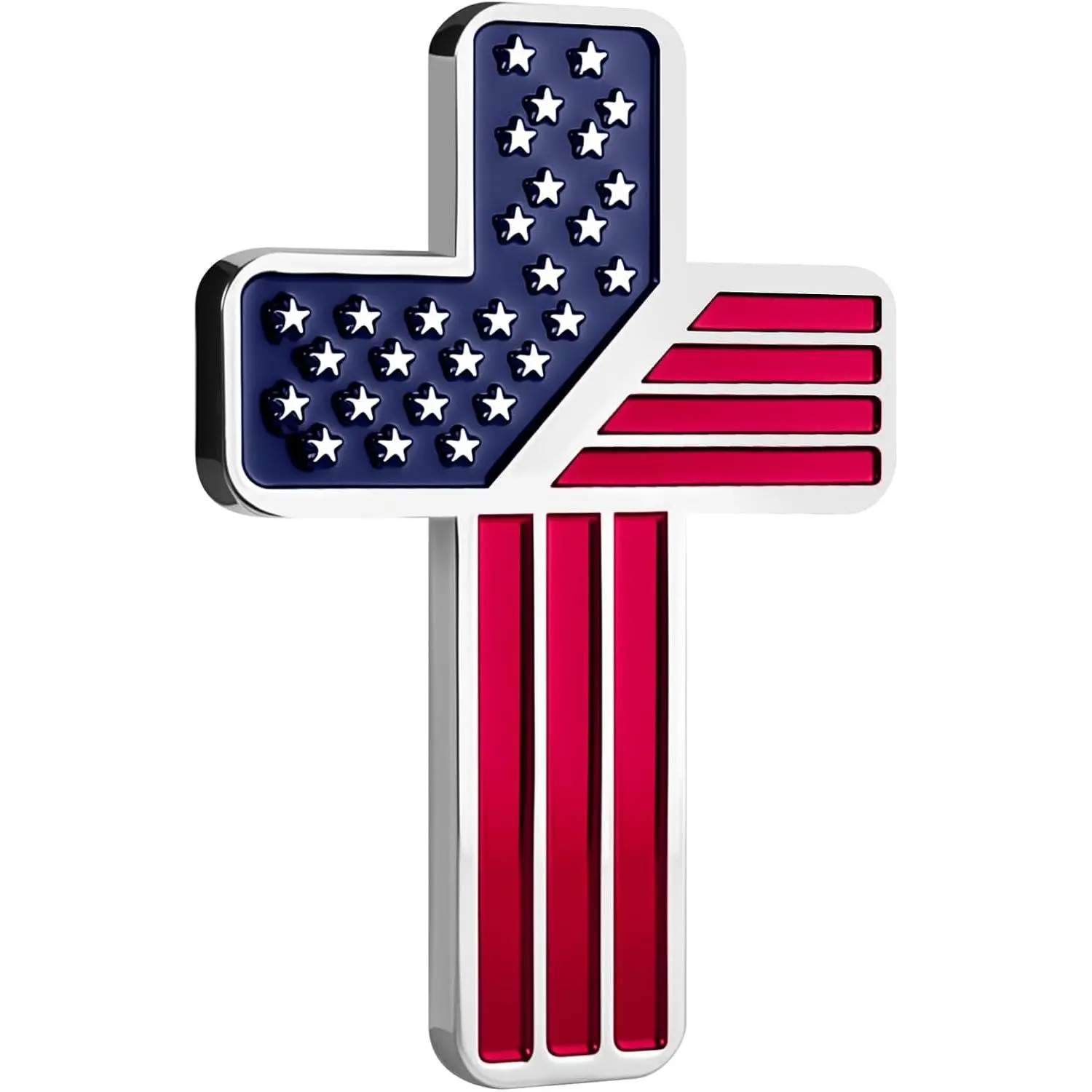 3D Zinc Alloy Christian Cross Car Emblem - USA Flag Metal Badge, Self-Adhesive Sticker Decal for Car, Truck, SUV Red Automotive Exterior Accessory