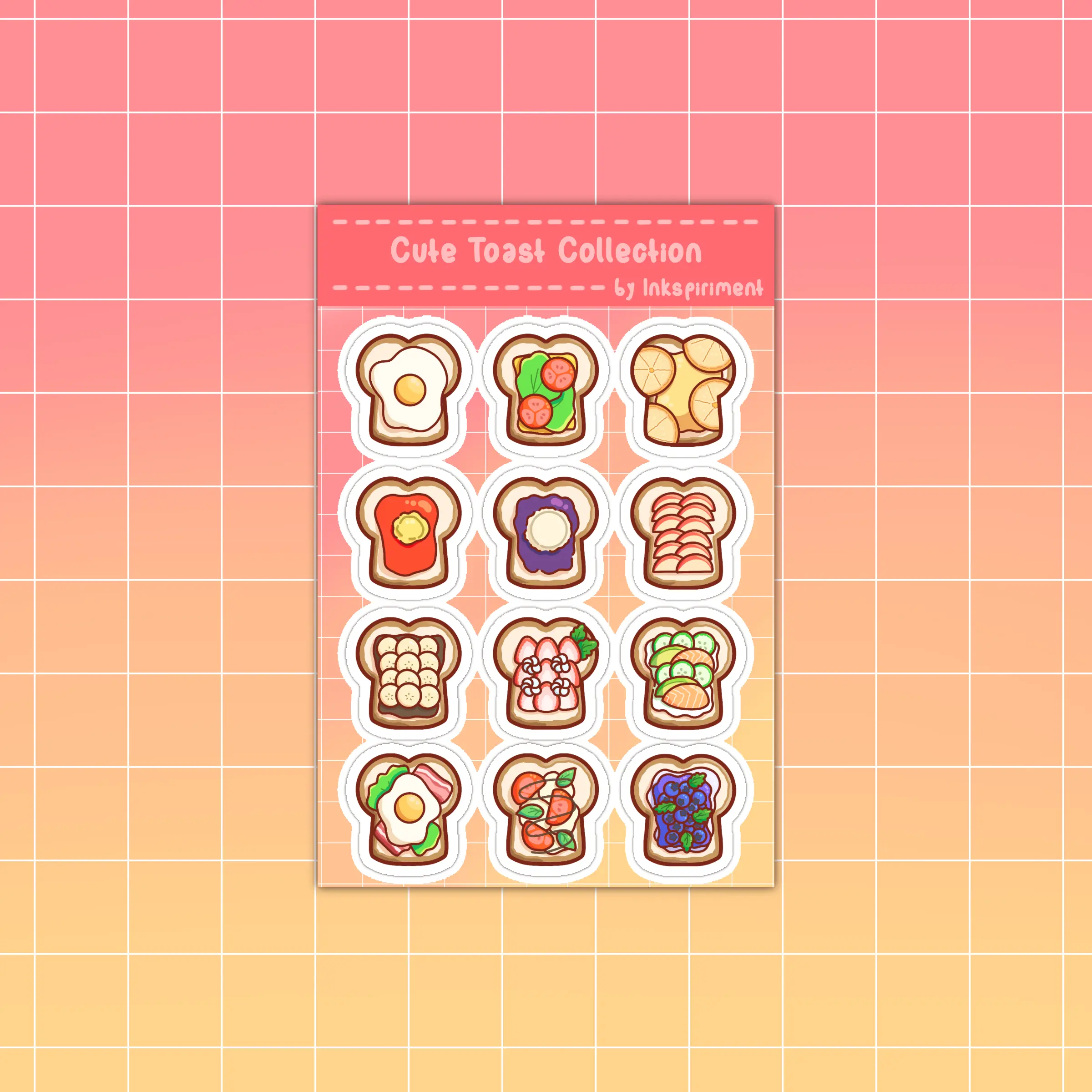 Cute Toast Bread Collection sticker sheet cute yummy colorful food stickers for planners, phones, laptops, water bottles