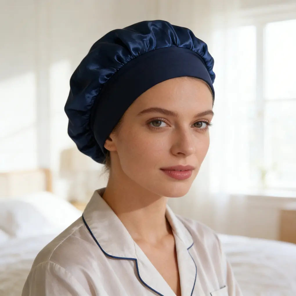 Unisex Smooth Double-Layer Satin Bonnet, Reversible Haircare Beauty Product with Adjustable Elastic Band for Naturally Curly Hair & Weaves, Beauty Products